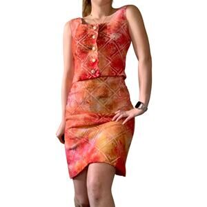 Vintage 1960s Hand Dyed Lace 2 Piece Set Pink Orange Blouse Skirt Mod Boho Small